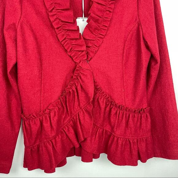 Boo Radley | Red Wool Ruffled Jacket Medium New - Picture 4 of 11